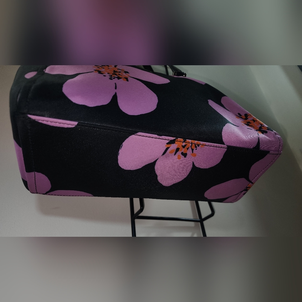 Kate Spade Floral Black Purple Tropical Shoulder Purse Hawaiian Print - Picture 8 of 11